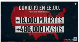 EE.UU superan los 491.000 ciudadanos contagiados con más de 18.300 fallecidos por Covid-19 / Foto: Captura de pantalla